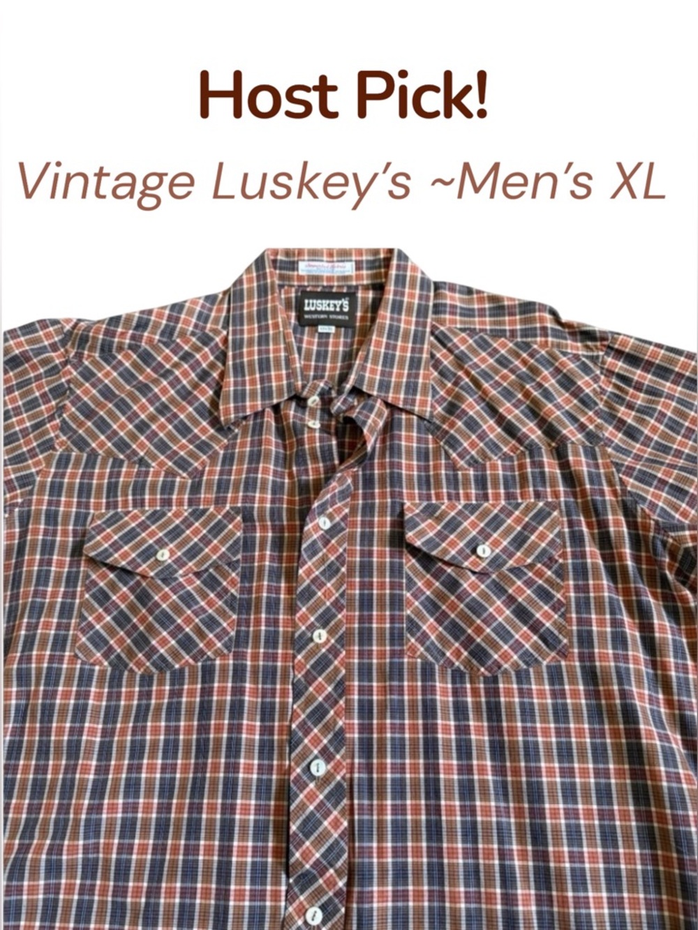 Vintage Men's Luskey’s Plaid Western Button-Up Shirt - 17.5 X 35 Long-Sleeved
